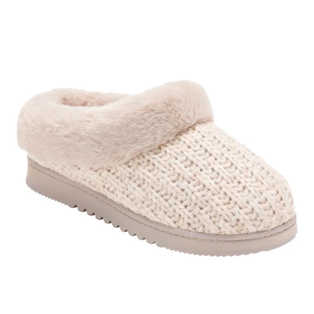 Dearfoams  Womens Memory Foam Clog Slippers, Beige, S(5-6)